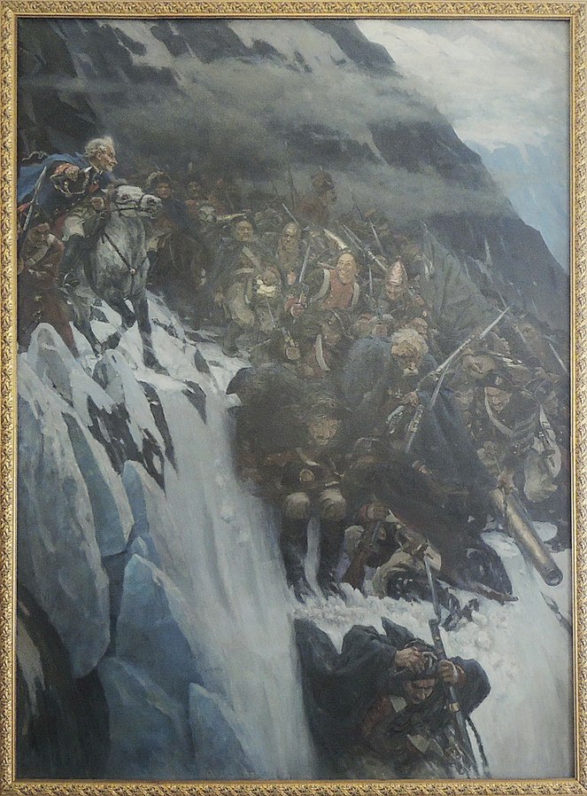 Картина Сурикова “Переход Суворова через Альпы”